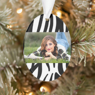 girly chic stylish black white zebra print ornament