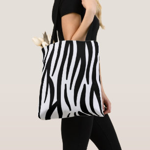 girly chic stylish black white zebra print tote bag