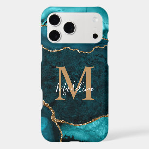 Girly Chic Teal Gold Agate Geode Monogram