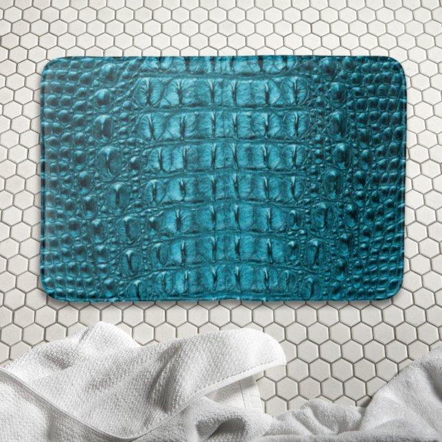 girly chic turquoise aqua blue alligator print bath mat (girly chic turquoise aqua blue alligator print bath mat)