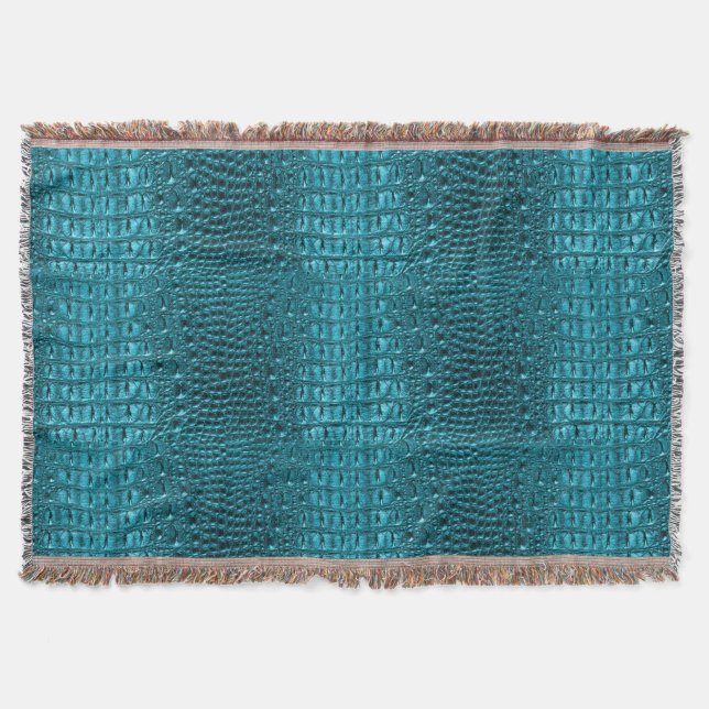 girly chic turquoise aqua blue alligator print throw blanket (Front)