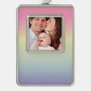 girly chic unicorn pink purple  pastel rainbow silver plated framed ornament