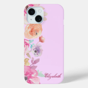 Girly Chic Watercolor Floral -Personalised iPhone 15 Case