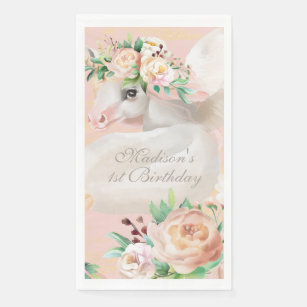 Girly Chic Watercolor Floral Unicorn Personalised Napkin