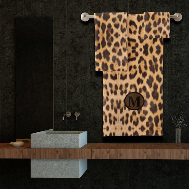 girly chic wild safari leopard print monogram bath towel set (girly chic wild safari leopard print monogram bath towel set)