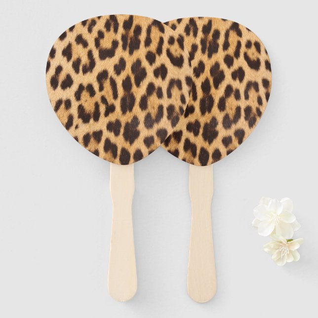 girly chic wild safari party leopard print hand fan (Front and Back)