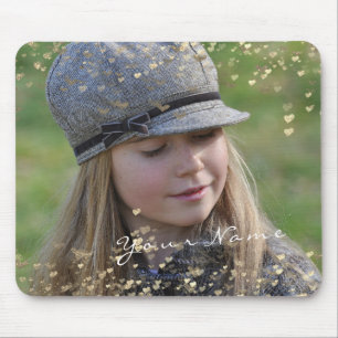 Girly Child Photo Golden Confetti Hearts Sweet Mouse Mat