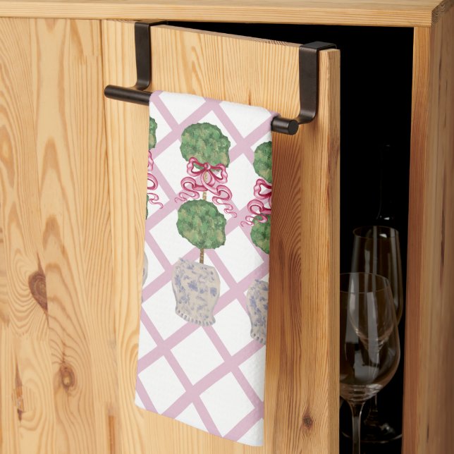 Girly Chinoiserie Ginger Jar Jars Topiary Basket Tea Towel (Thirds Fold)