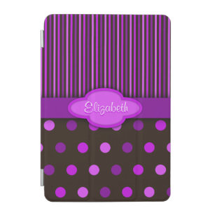 Girly Chocolate Purple Pink Polka Dots and Stripes iPad Mini Cover