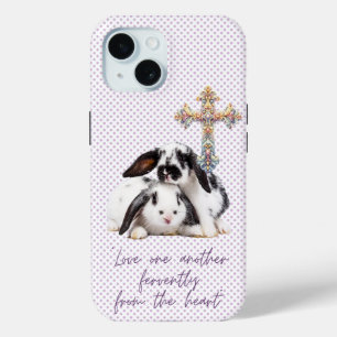 Girly Christian Grey Dot Rabbit Pastel Cross iPhone 15 Case