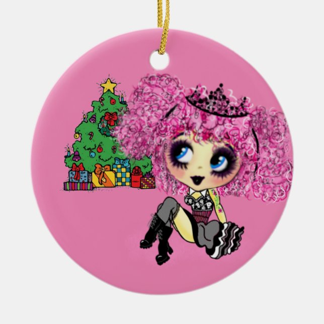 Girly Christmas Ceramic Tree Decoration (Front)
