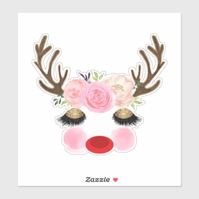 Girly Christmas Holiday Reindeer Floral Antlers (Sheet)