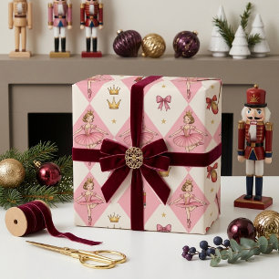 Girly Christmas Nutcracker Sugar Plum Fairy Pink Wrapping Paper