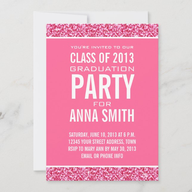 GIRLY CLASS OF 2013 PARTY | PINK GLITTER INVITATION (Front)