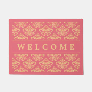Girly Classic Baby Pink Damask Pattern Doormat
