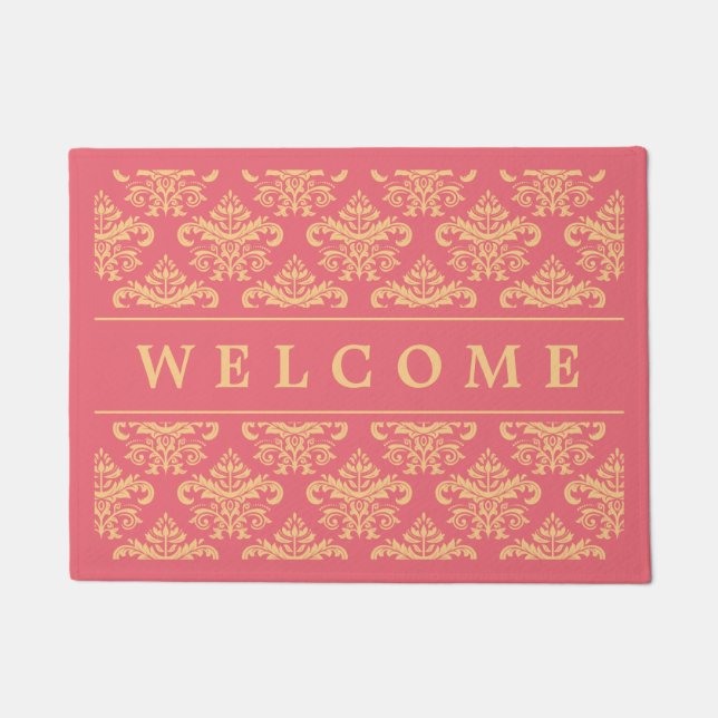Girly Classic Baby Pink Damask Pattern Doormat (Front)