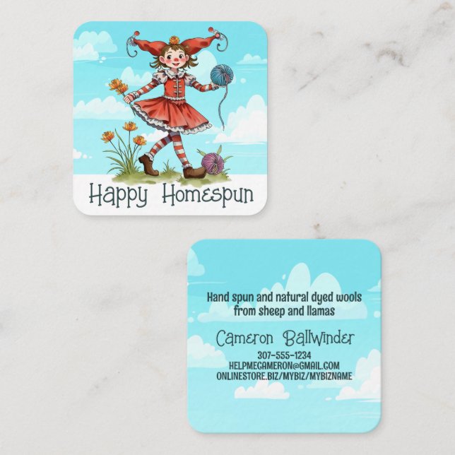 Girly clown fairy yarn knitter knitting crochet square business card (Front/Back)