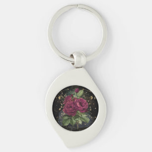 Girly collage – blood red roses key ring