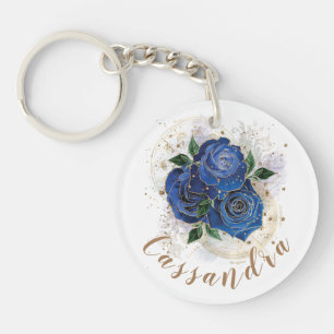 Girly collage - midnight blue custom  key ring