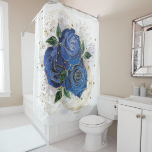 Girly collage - midnight blue shower curtain