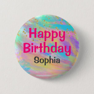 Girly Colorful Happy Birthday Unicorn Gold Glitter 6 Cm Round Badge