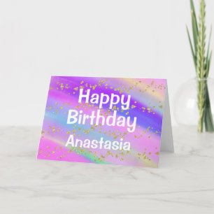 Girly Colorful Happy Birthday Unicorn Gold Glitter Card