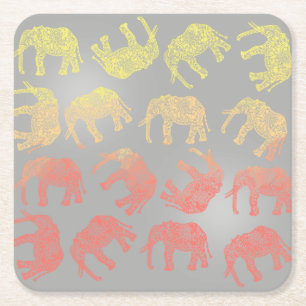 girly colorful tribal floral elephant pattern square paper coaster