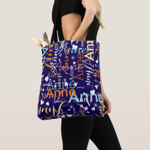 Girly Colour Names Repeated All Over Blue Tote Bag