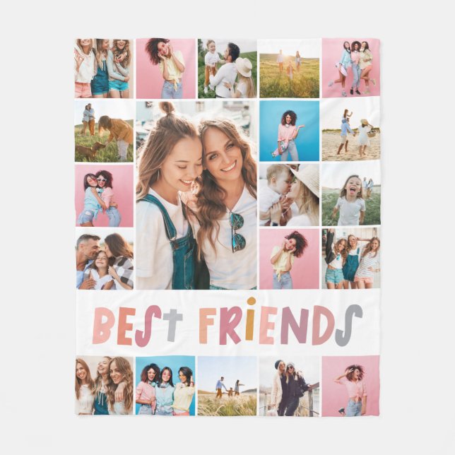 Girly colourful 20 photo best friend modern simple fleece blanket (Front)