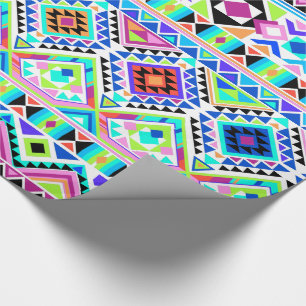 Girly Colourful Aztec Tribal Pattern Wrapping Paper