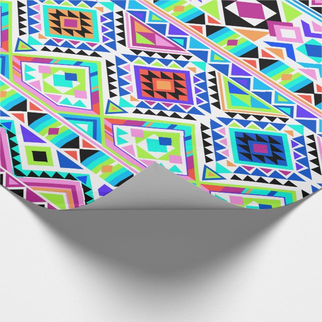 Girly Colourful Aztec Tribal Pattern Wrapping Paper (Corner)
