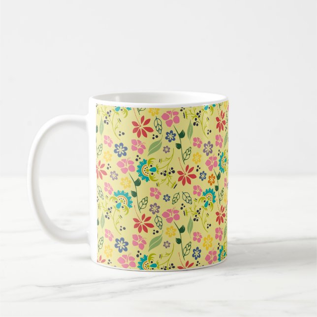 Girly Colourful Boho Spring Flowers Coffee Mug (Left)