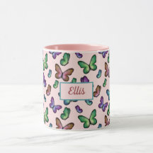 Girly Colourful butterflies pattern add your name