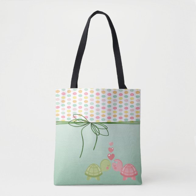 Girly Colourful Buttons,Turtles In Love Tote Bag (Front)