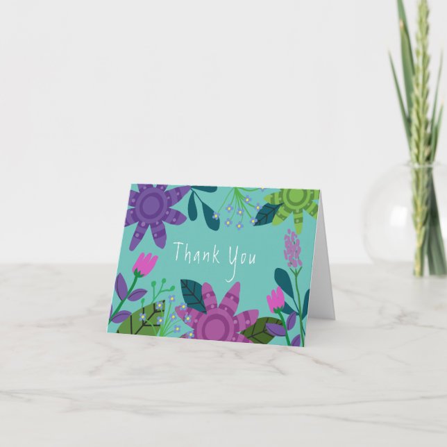 Girly Colourful Floral  Thank You Card (Front)