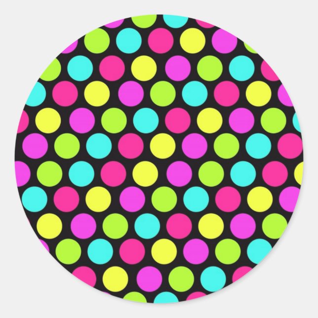 Girly Colourful Fun Neon Polka Dots Pattern Classic Round Sticker (Front)