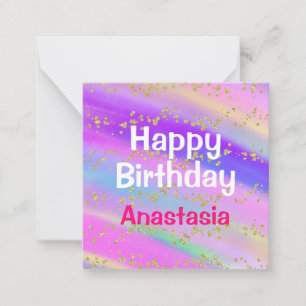 Girly Colourful Happy Birthday Unicorn Gold Glitte Card
