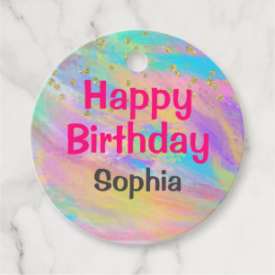 Girly Colourful Happy Birthday Unicorn Gold Glitte Favour Tags
