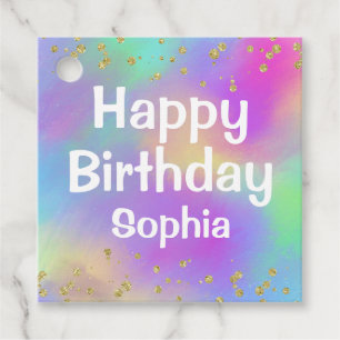 Girly Colourful Happy Birthday Unicorn Gold Glitte Favour Tags