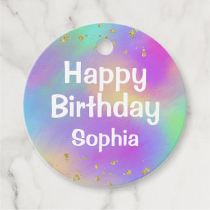 Girly Colourful Happy Birthday Unicorn Gold Glitte Favour Tags