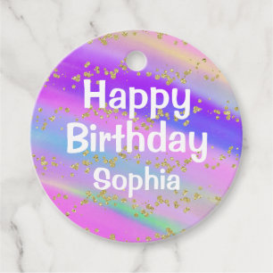 Girly Colourful Happy Birthday Unicorn Gold Glitte Favour Tags