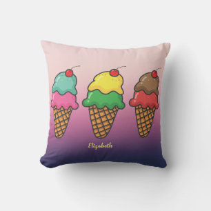 Girly Colourful Ice Cream Cones - Personalised Cushion