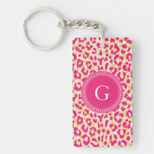 Girly colourful pink cheetah print monogram key ring