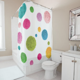 Girly Colourful Pom Pom Print Shower Curtain
