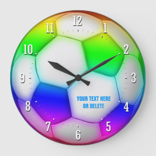 Girly Colourful Soccer Football Gift Large Clock
