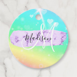 Girly Colourful Unicorn Rainbow Hearts Monogram Favour Tags