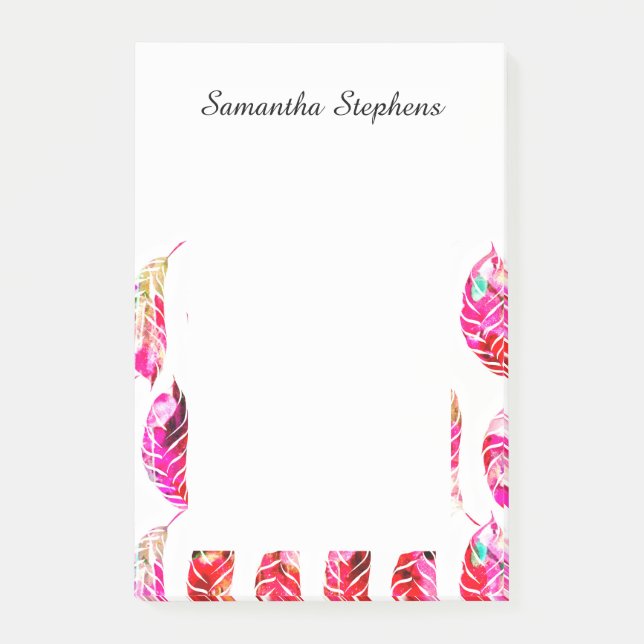 Girly Colourful Watercolor Hand Drawn Feathers Post-it Notes (Front)
