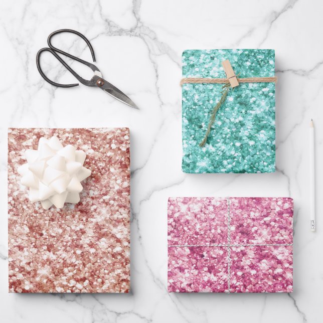 Girly Confetti Glitter Wrapping Paper Sheet (Front)