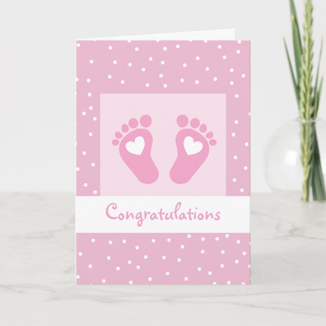 Girly Congratulations Baby Feet Pink Card (Front)