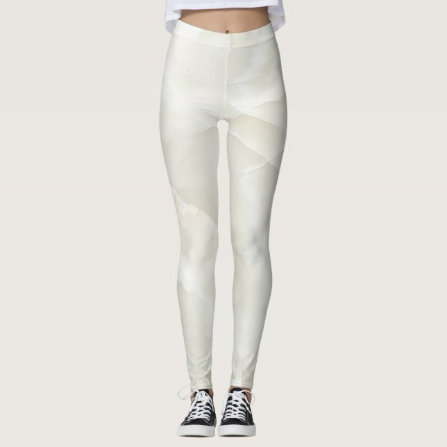 Girly Cool Modern White  Marble Texture Leggings (Front)